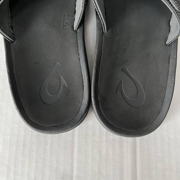 OluKai Nalu Slide Sandals Mens Black Water Resistant Slip On Casual Outdoor Sz 9 - Picture 6 of 16